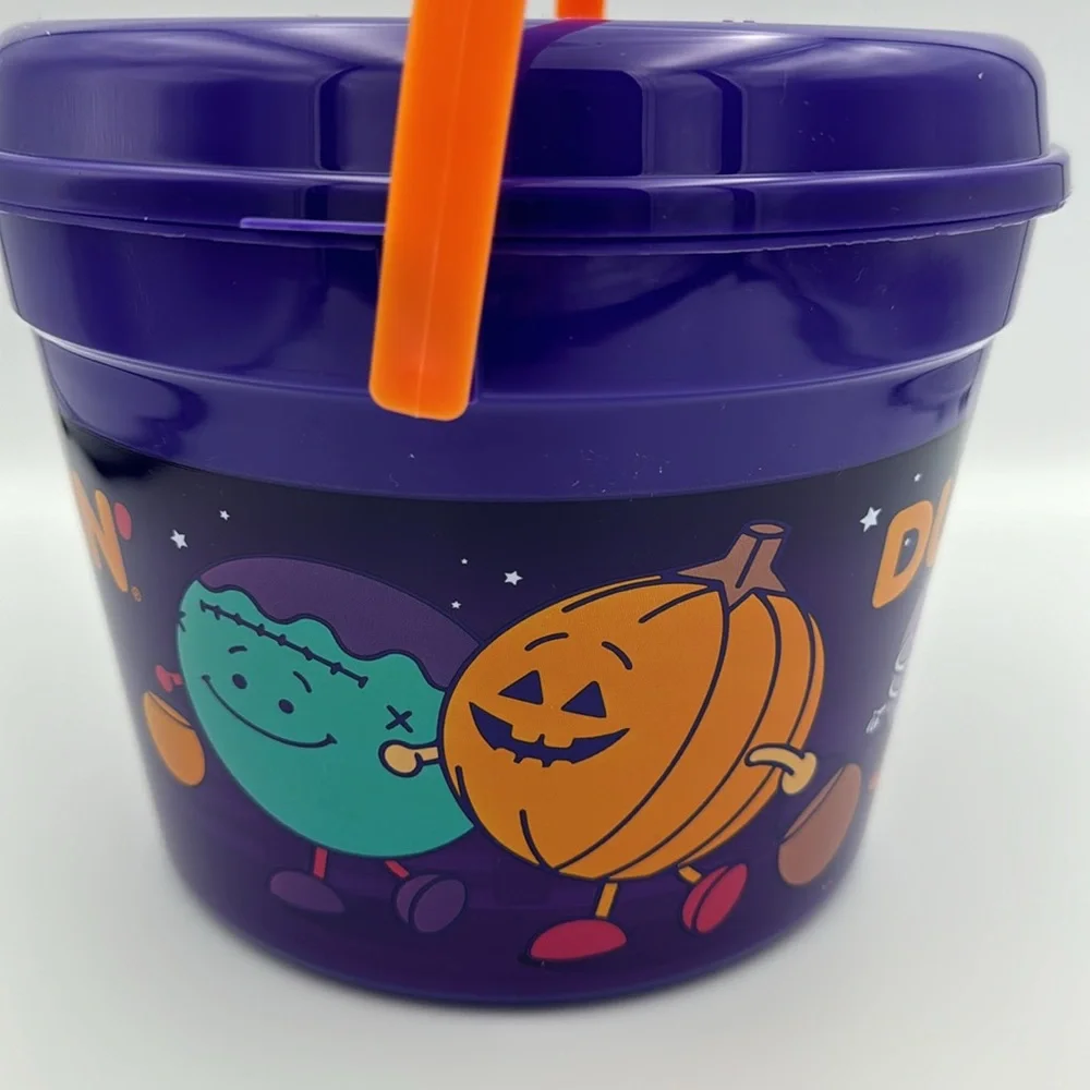 Dunkin Donuts Halloween Bucket Purple Trick or Treat Candy Pail‎